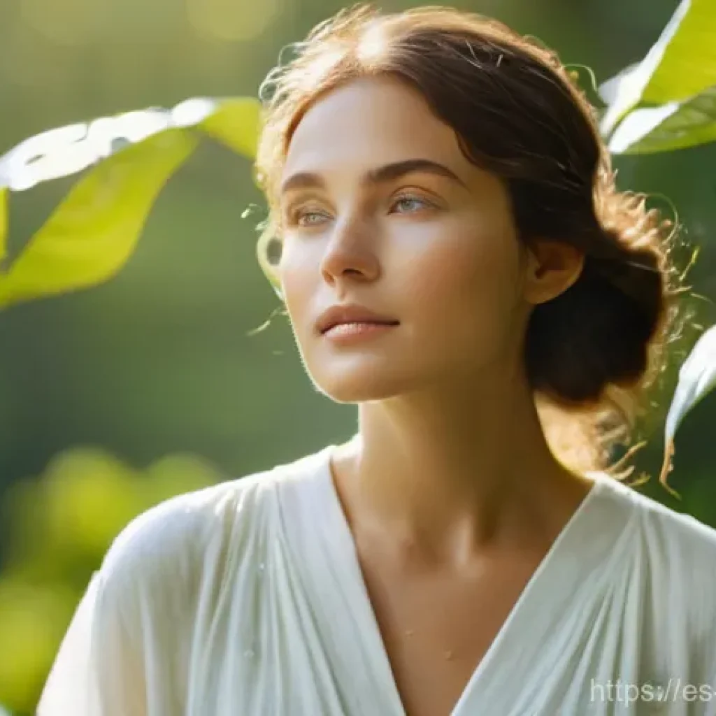 천연 성분으로 만든 수분 크림 추천 - **Awakening Skin with Nature's Force**
    A serene and radiant woman, approximately 30 years old, w...