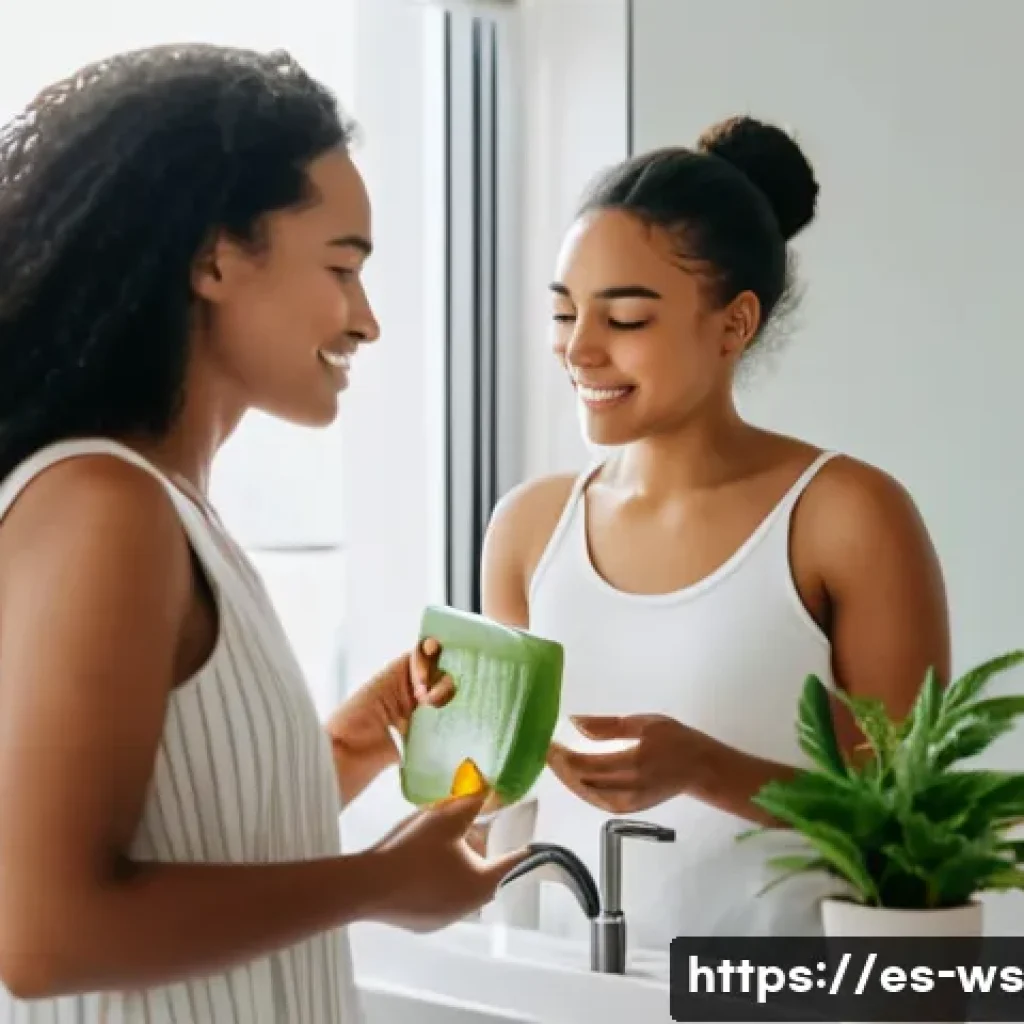 천연 스킨케어의 효과를 극대화하는 방법 - A serene skincare scene featuring a diverse group of Spanish-speaking women with various skin types—...