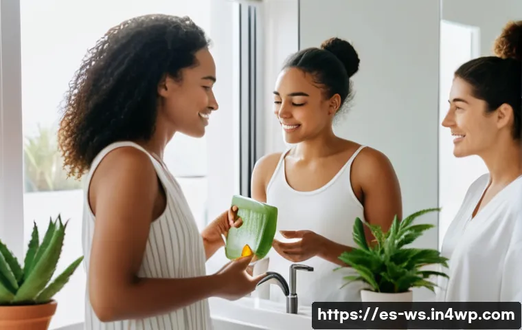 천연 스킨케어의 효과를 극대화하는 방법 - A serene skincare scene featuring a diverse group of Spanish-speaking women with various skin types—...