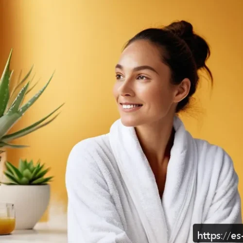 Home 32 천연 스킨케어와 피부 미용의 진화 - A serene spa scene featuring a woman with glowing, healthy skin applying organic skincare cream in a...