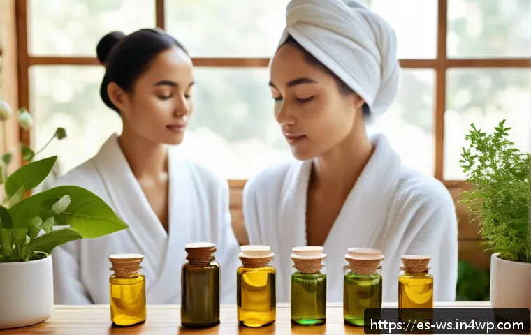피부 타입별 천연 스킨케어 방법 - A serene spa scene featuring a diverse group of women with different skin types&mdash;dry, oily, sensitive...