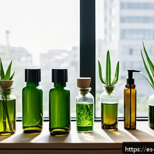 Home 17 천연 스킨케어의 과학 피부에 미치는 영향 - A serene, eco-friendly skincare laboratory scene showcasing natural botanical extracts like aloe ver...