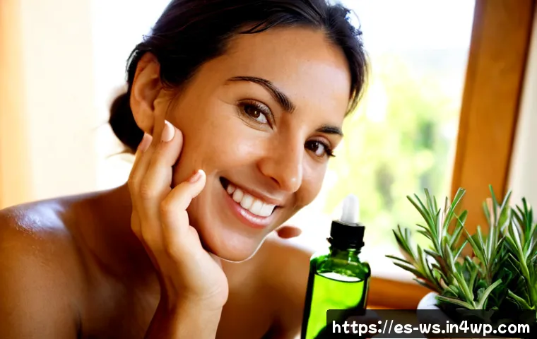 천연 스킨케어로 피지 조절하기 - Photorealistic close-up of a smiling Spanish woman in her early 30s with naturally balanced, clear s...